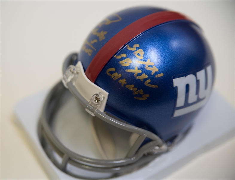 Sean Landeta Signed Giants Mini Helmet with Multiple Stat Inscriptions - JSA